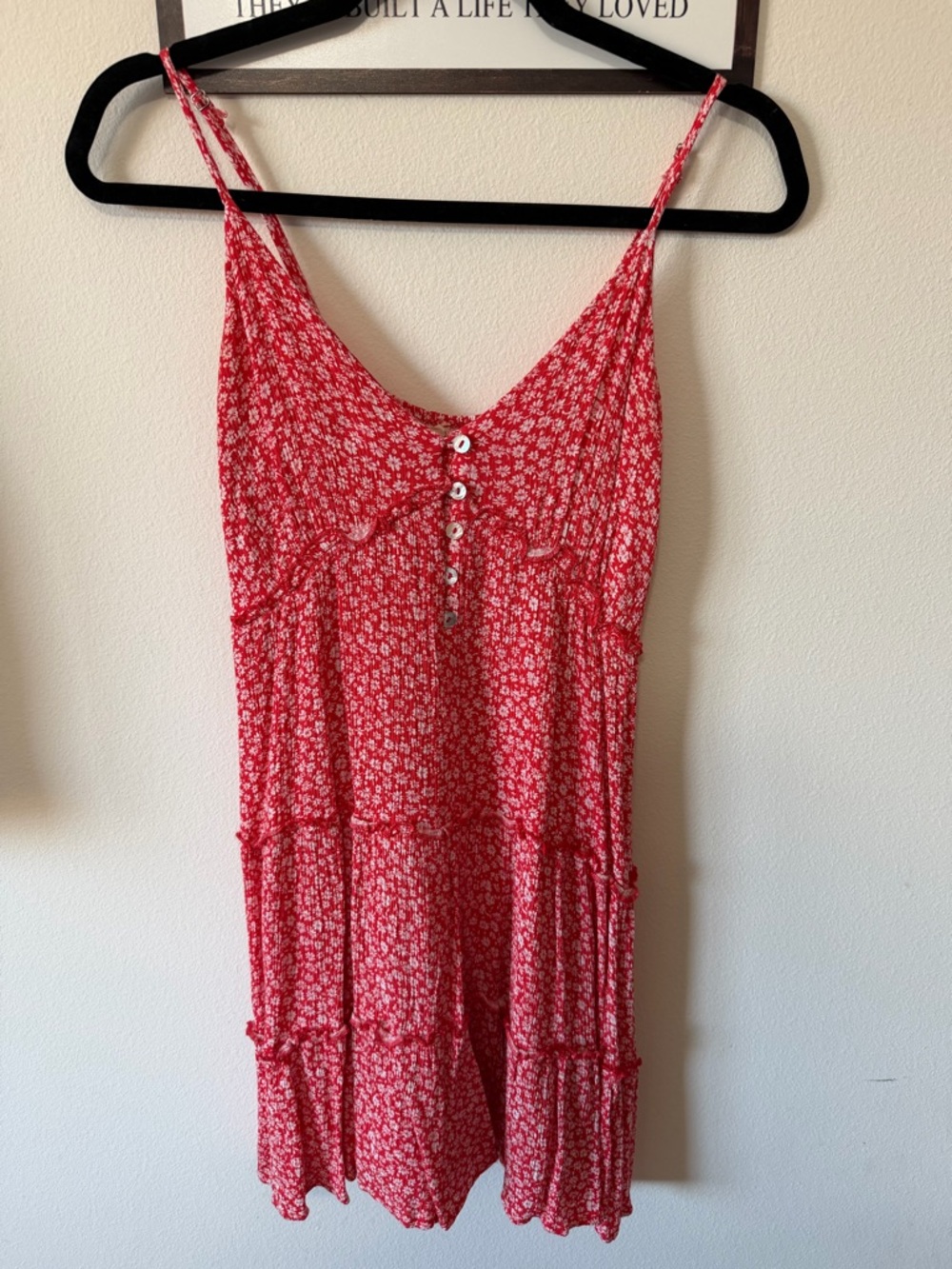 Red Floral Tiered Mini Dress with Button Front